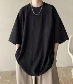 プリーツ Tシャツ ブラック ゆったり 半袖