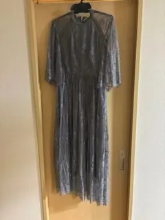 ハイネック5分袖総レース フレア ロング 結婚式 ワンピース パーティードレス