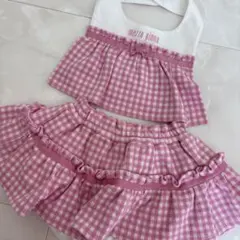 メゾピアノ♡ギンガムチェック♡ピンク♡スタイ♡ブルマピンクセット♡ベビー