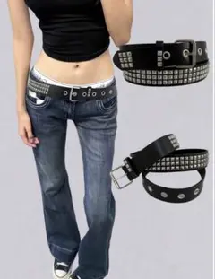 スタッズ装飾 黒レザーベルト SHEIN