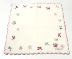 CELINE リボン刺繍 ハンカチ ピンク