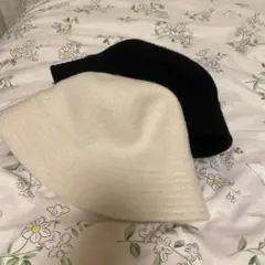 ホワイト ブラック　2個セット ウール バケットハット