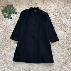 美品】ADORE アドーア ウールカシミヤ混 ノーカラーフリルコート 黒 38 
