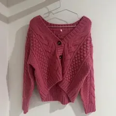 ピンク ケーブルニット カーディガン M