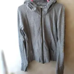 ピンクラテグレー パーカー Sサイズ　平成レトロ　紐無し