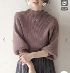 ニット 袖ポワンとオフネックのきれいめリブニットトップス レディース