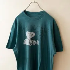 ピーナッツ スヌーピー 私に何もさせないで Tシャツ 青緑 メンズ XL 古着