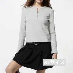 ユニクロ リブヘンリーネックT ライトグレー XL