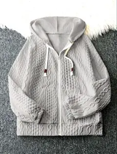 SHEINパーカーライトグレー ケーブルニット風