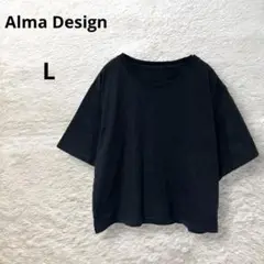 Alma Design クロップドTシャツ クルーネック ブラック L コットン