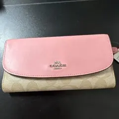 COACH 長財布 シグネチャー ピンク ストラップ付き 財布 - メルカリ