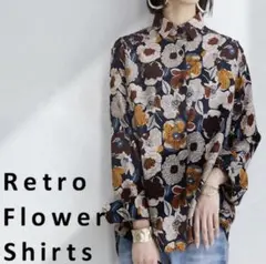 【美品】アンティカ レトロ柄 花柄シャツ 長袖