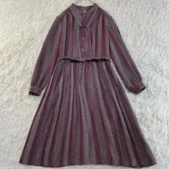 ロング丈 シャツワンピース ボウタイ ベルト レトロ ボタン