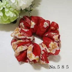 シュシュ 花柄 赤 ハンドメイド No.585