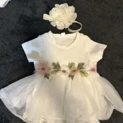 ベビーワンピース　ヘアバンド　セットサイズ68 ベビードレス　半袖