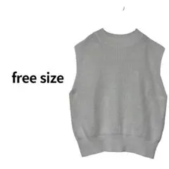 ニットベスト ノースリーブニット ショート丈 クルーネック 白 フリーサイズ