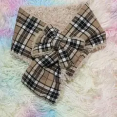 チェック柄リボン付きボアマフラー 新品