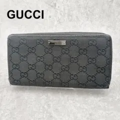 グッチGUCCI GGキャンバス ロゴプレート ラウンドジップ 長財布 メンズ