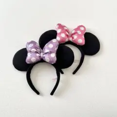 ③ ミニー 水玉 ドット スパンコール カチューシャ ピンク 紫 パープル