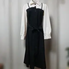 Dazy バイカラー 重ね着風シャツワンピース 　黒　S