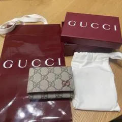 限定 【GUCCI】GUCCI スプリームキャンバス三つ折り財布 赤