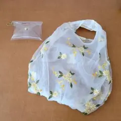 Franc franc フランフラン 花柄刺繍エコバッグ　クリアポーチ付きのサムネイル