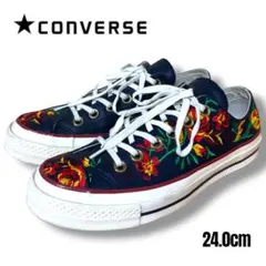 【超希少】コンバース★CT70チャックテイラー★レザー★バラ刺繍スニーカー24紺