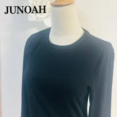 JUNOAH ジュノア　ブラック 袖チュールレイヤードランダムリブ長袖トップス