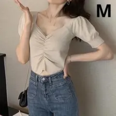 グレイル フロントギャザーショート丈ニット パフスリーブ フェミニン シンプル