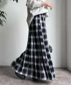 TM 高身長 最新作 新品 DOUDOU チェックプリーツスカート ブラック