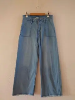 MSR 　エムエスアール　デニムワイドベイカーパンツ 裾フリンジ