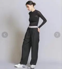 BEAUTY&YOUTH ローライズ タックワイドパンツ　ブラック　L