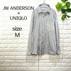 【JWアンダーソン ユニクロ】メンズ シャツ M ストライプ 長袖 刺繍ロゴ