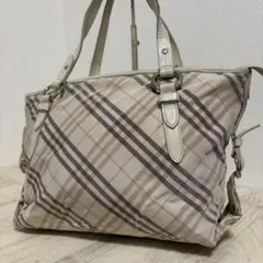 希少 バーバリー ブルーレーベル チェック トートバッグ ハンドバッグ レザー