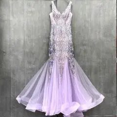 ジャンマクレーン　スパンコール刺繍ドレス　パープル　パーティー　カラードレス　M