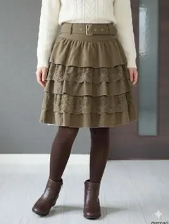 ​ROMWE ベルト付き カーキ フリル レース ミニスカート　S