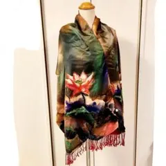 【美品】シルク100％　和柄　マフラー