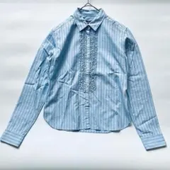 MARGARET HOWELL / マーガレットハウエル | SHEER COTTON フリルカラー 半袖ブラウス | 2 | ブルー | レディース MARGARET HOWELL - MARGARET HOWELL / マーガレットハウエル | SHEER