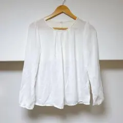 長袖 レースブラウス ホワイト シンプル オフィスカジュアル 大人可愛い