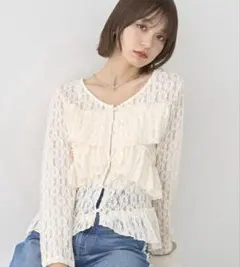 earth music&ecology レースフリルメローカーディガン