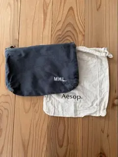 MHL. エムエイチエル ロゴ　ポーチ　ネイビー　紺