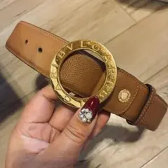 【美品】 ブルガリ ベルト ロゴマニア サークルロゴ ゴールド金具 ブラウン 美品】 ブルガリ ベルト ロゴマニア サークルロゴ ゴールド金具