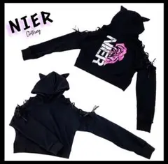 袖レースアップ短丈猫耳HOODIE【PINK ROSE】