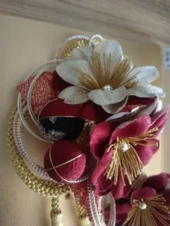 成人式和装髪飾り赤白金ちりめん水引七五三