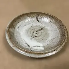 陶器製 唐津草紋 盛皿 大皿 自然な模様の白茶色皿 直径約29cm