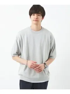 コットン アクリル テンジク レイヤード Tシャツ グリーンレーベル　グレー