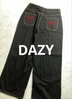 DAZY SHEIN リボン刺繍 デニム ワイドパンツ ワイドデニムパンツ
