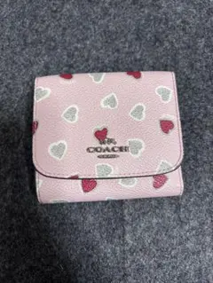 COACH ピンク ハート柄 三つ折り財布