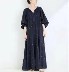Simplicite B.C STOCK フラワー刺繍 ワンピース ネイビー