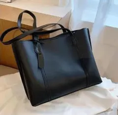 トートバッグ ブラック ビジネス　PU レザー 肩掛け 大容量 黒 鞄　かばん